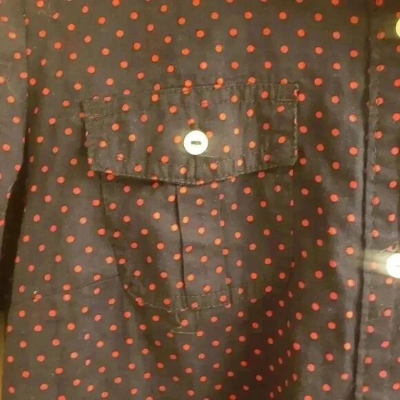 Tommy Hilfiger Women’s Navy/Red Polka Dot Cotton Fitted Button Down Shirt - Picture 4 of 13